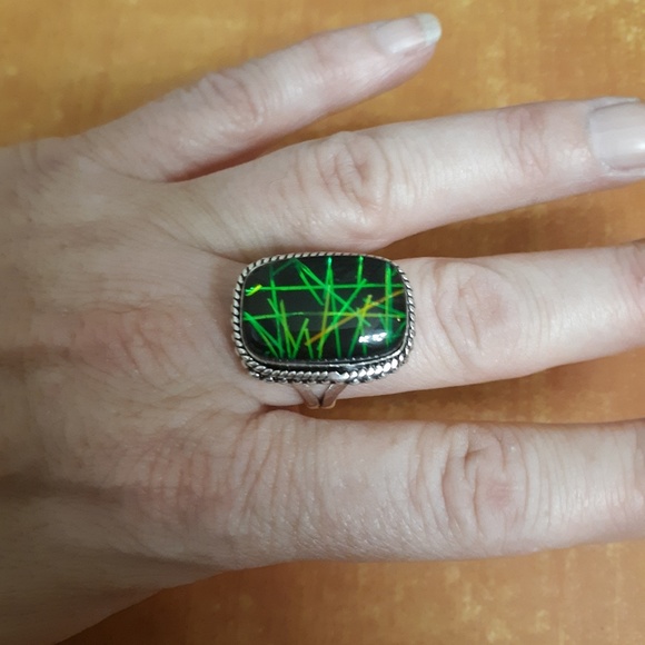 New Dichroic Glass 925 Silver Ring. - Picture 7 of 8